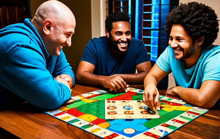Cooperative Board Game Night**
"A group of diverse friends are gathered around a table, playing a cooperative board game. They are fully clothed in comfortable, casual clothing, smiling and engaged in the game. The game board is colorful and detailed. Warm, inviting lighting. Safe for work, appropriate content, family-friendly, professional photography, perfect anatomy, natural proportions."
**