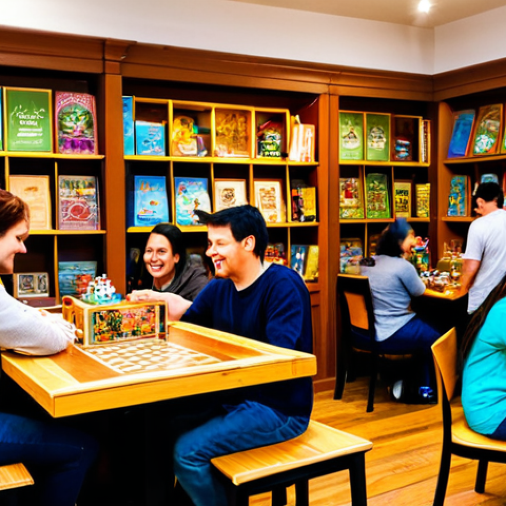 보드게임 리뷰 경쟁 - Cozy Board Game Cafe Scene**
"A warmly lit board game cafe, filled with people of diverse ages and ...