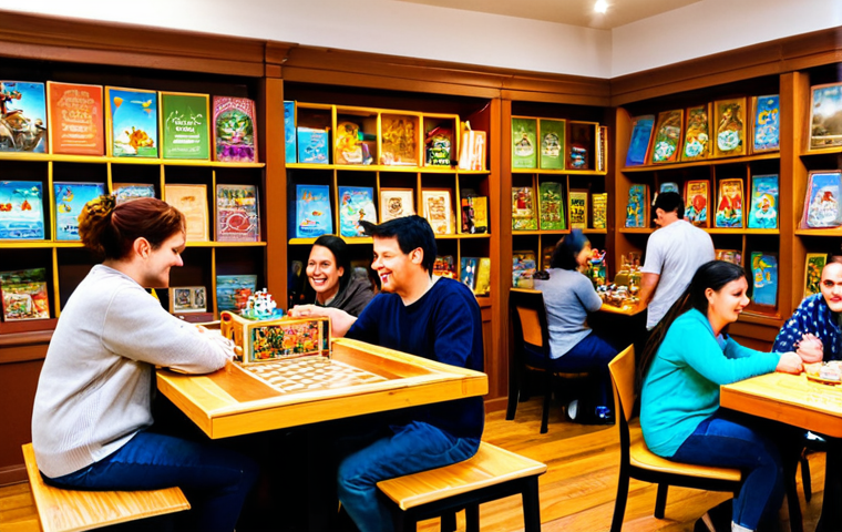 보드게임 리뷰 경쟁 - Cozy Board Game Cafe Scene**
"A warmly lit board game cafe, filled with people of diverse ages and ...