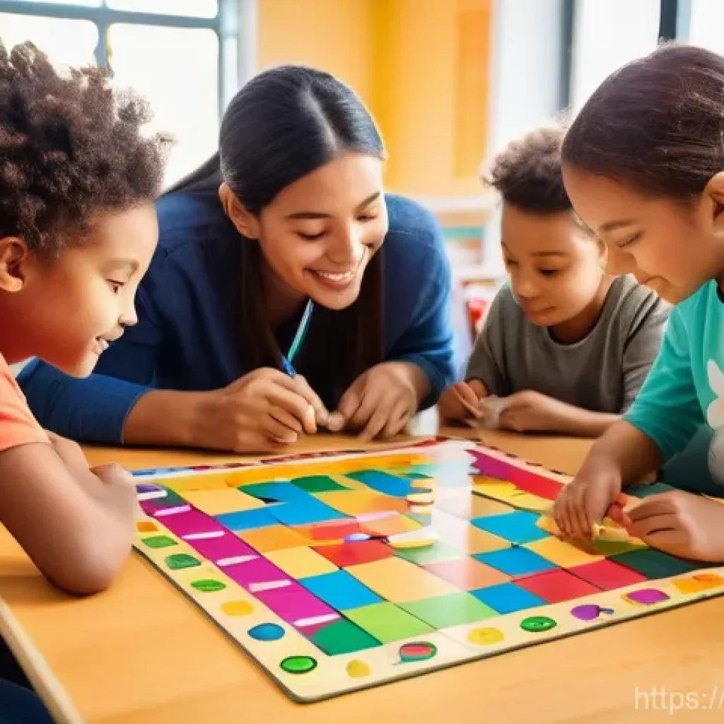 보드게임과 신경과학 - **Prompt:** A diverse group of elementary school children and adults (parents or teachers) are deepl...