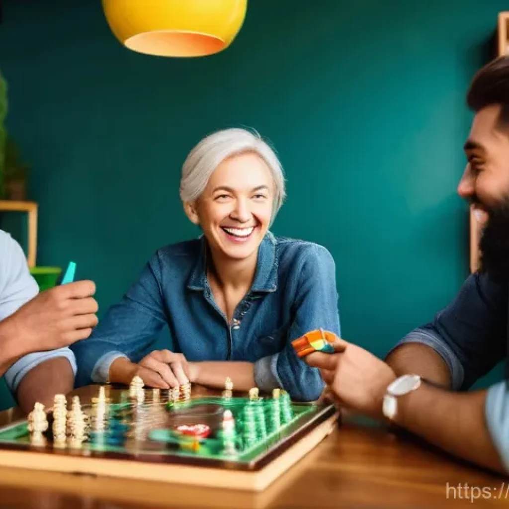 보드게임으로 수익 내기 - **Vibrant Board Game Social Gathering:** A diverse group of adults in their late 20s to early 40s ar...