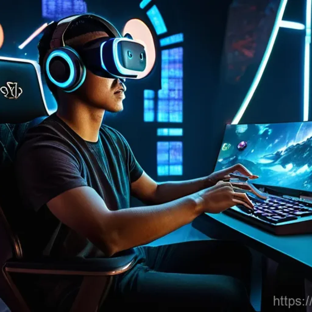 보드게임 VR AR 기술 - **Prompt:** A young adult, around 25 years old, of diverse ethnicity, is seated comfortably in a hig...