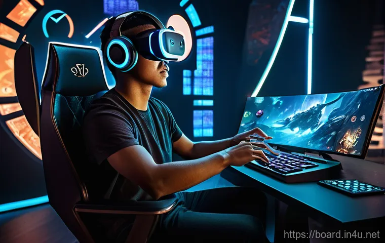 보드게임 VR AR 기술 - **Prompt:** A young adult, around 25 years old, of diverse ethnicity, is seated comfortably in a hig...