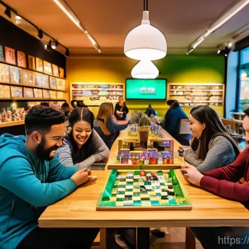 Home 16 보드게임과 글로벌 팬덤 - **Image Prompt 1: The Vibrant Social Hub of a Modern Board Game Cafe**
A wide shot of a bustling...