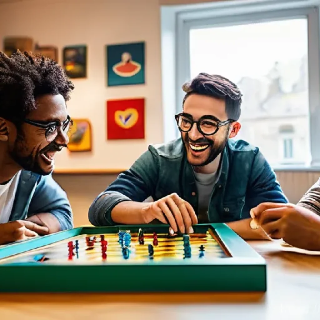 보드게임 글로벌 시장 - **Image Prompt 1: The Vibrant Board Game Community**
A diverse group of friends, aged 20s-40s, a...